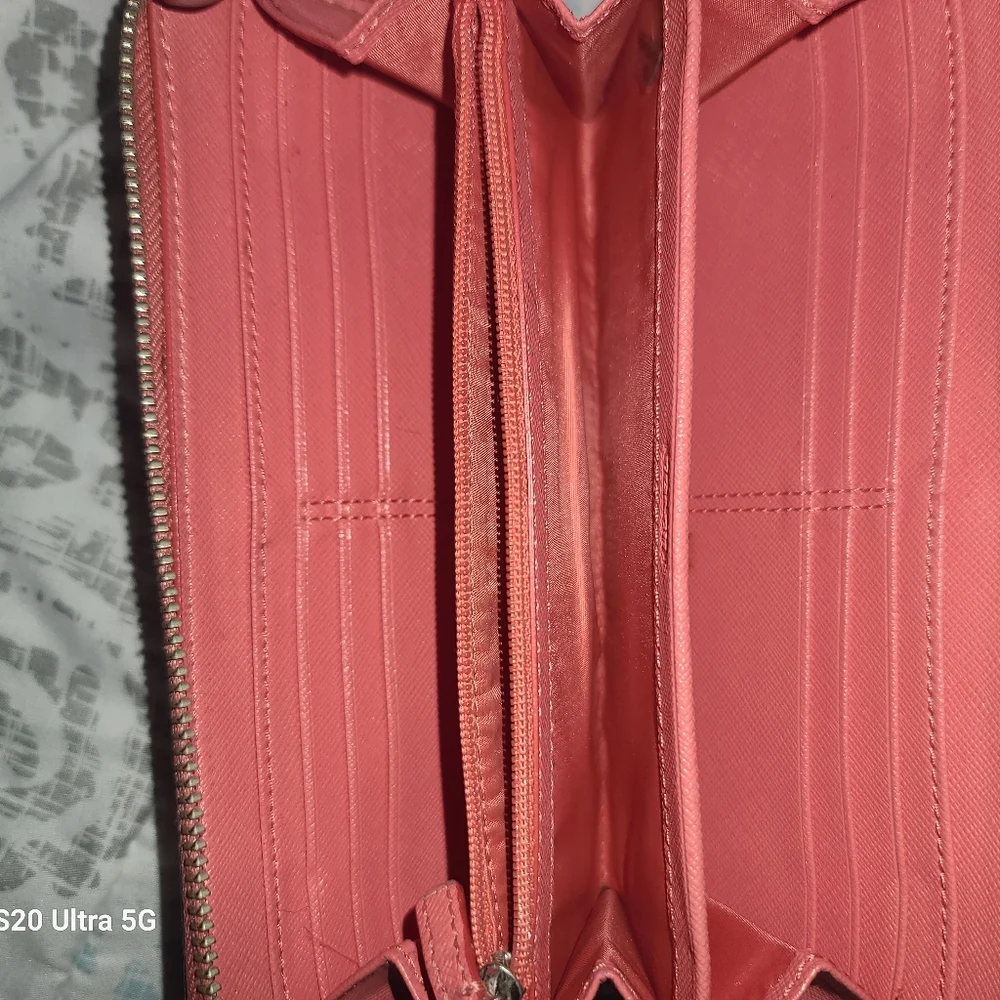 Coach Signature Canvas Tan and Pink Wallet